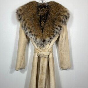 Elegant SHEARED MINK fur coat luxe collar off-white ivory Women Medium 42" 1453